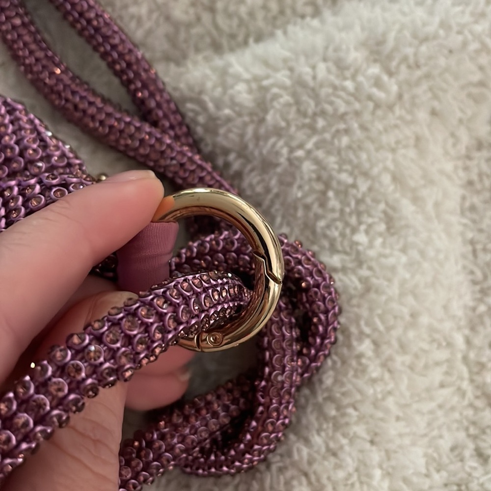 Pink-Purple Rhinestone Hobo Style Bag with Gold Hardware - Picture 5 of 9